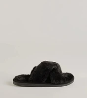 So Cozy Faux Fur Criss-Cross Slides