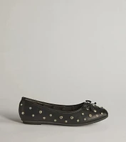 Step Chic Faux Leather Rhinestone Stud Ballet Flats