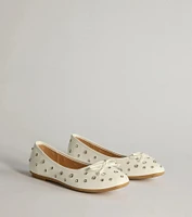 Step Chic Faux Leather Rhinestone Stud Ballet Flats