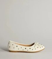 Step Chic Faux Leather Rhinestone Stud Ballet Flats