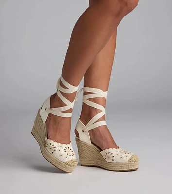 Walk The Park Eyelet Lace-Up Espadrille Wedges