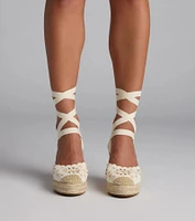 Walk The Park Eyelet Lace-Up Espadrille Wedges