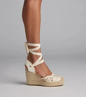 Walk The Park Eyelet Lace-Up Espadrille Wedges