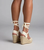 Walk The Park Eyelet Lace-Up Espadrille Wedges