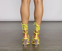 Wrap Around Faux Leather Lucite Wedges
