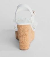 Whimsical Touch Pearl Flower Strap Cork Wedges
