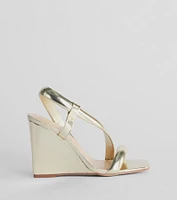 Glam Accent Strappy Metallic Faux Leather Wedges