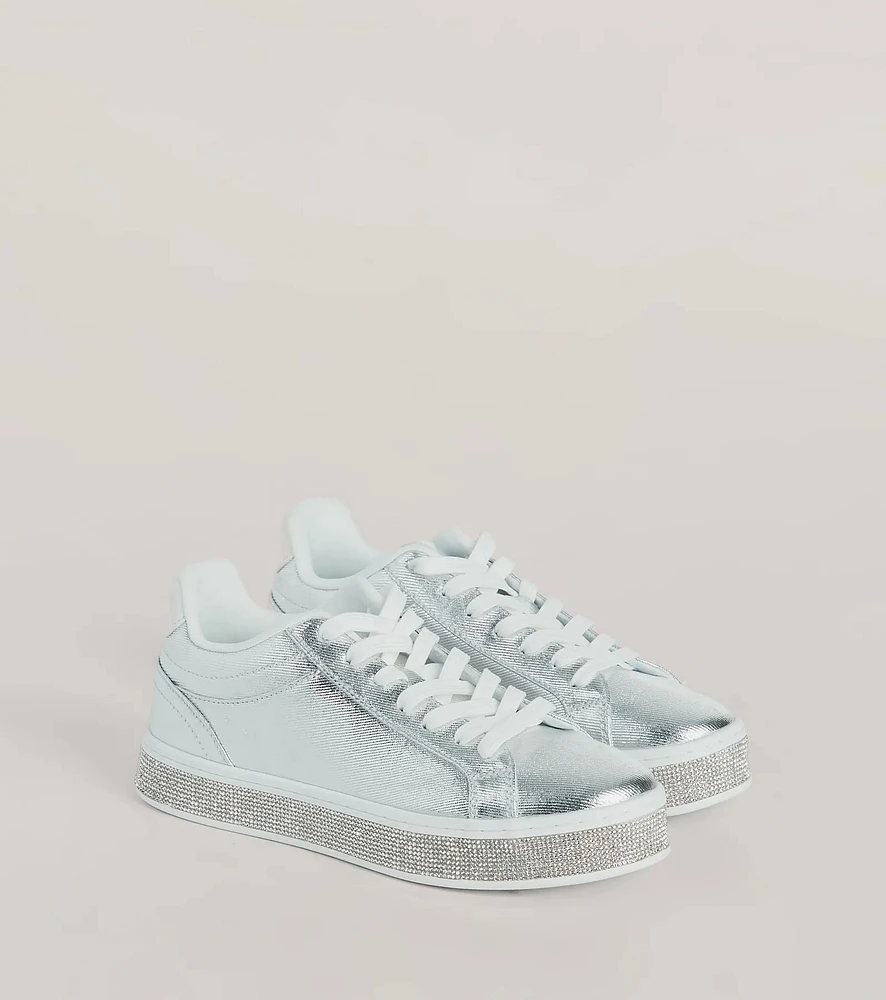 Playful Shimmer Rhinestone Trim Platform Sneakers