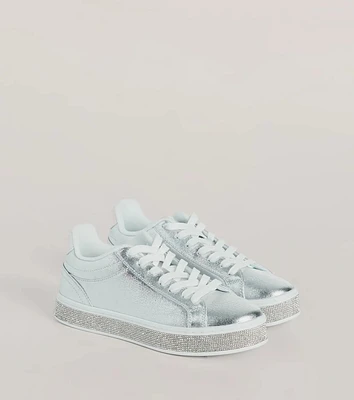Playful Shimmer Rhinestone Trim Platform Sneakers