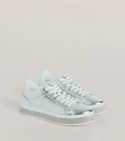 Playful Shimmer Rhinestone Trim Platform Sneakers