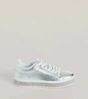 Playful Shimmer Rhinestone Trim Platform Sneakers
