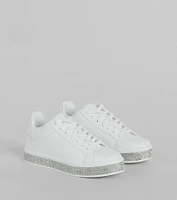 Playful Shimmer Rhinestone Trim Platform Sneakers