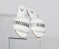 Rhinestone Tequila Girl Fluffy Slide Sandals