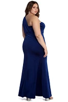 Plus Iris One Shoulder Draped Velvet Dress