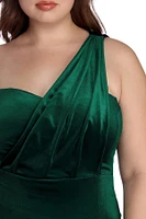 Plus Iris One Shoulder Draped Velvet Dress