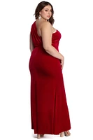 Plus Iris One Shoulder Draped Velvet Dress
