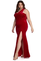 Plus Iris One Shoulder Draped Velvet Dress