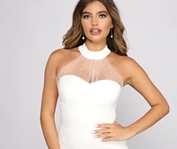 Meghan High Neck Crepe Mini Dress