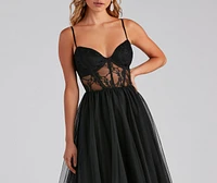 Vanae Formal Lace Illusion Midi A-Line Dress