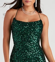 Shaylene Sequin Cowl Neck Dress