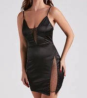 Alivia Satin Mesh Trim Short Dress