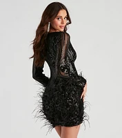 Desirae Sequin Feather Short Dress