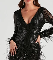 Desirae Sequin Feather Short Dress