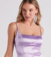 Sofia Formal Satin Feather Midi Dress