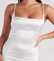 Sofia Formal Satin Feather Midi Dress