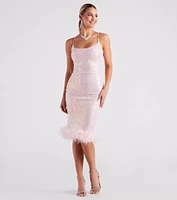 Lucinda Formal Sequin Feather Midi Dress