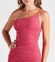 Mckensie Glitter One-Shoulder Party Dress