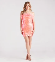 Mae Strapless Feather Sequin Party Dress