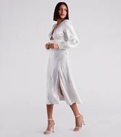 Kacy Formal Satin Cutout Midi Dress