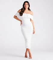 Julia Formal Faux Pearl Off-The-Shoulder Dress