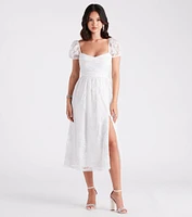 Mary Formal Flocked Velvet A-Line Midi Dress