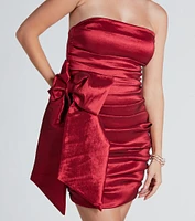 Lindsay Taffeta Strapless Bow Mini Dress