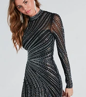 Andrea Formal Rhinestone Mock Neck Mini Dress