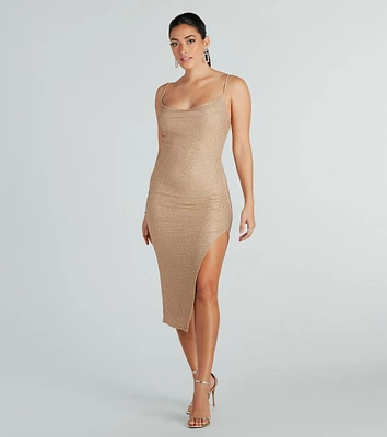 Lilianna Formal Rhinestone High Slit Midi Dress