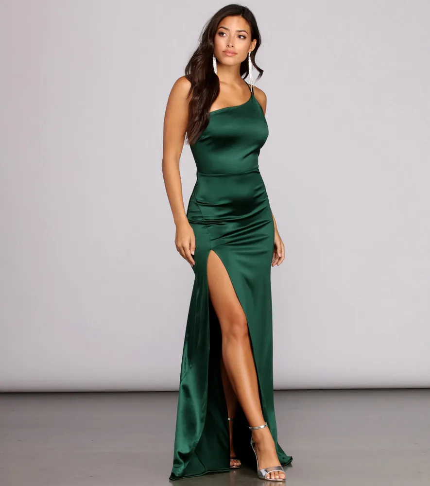 Windsor Rhiannon One-Shoulder Satin Long Dress