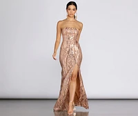Ines Strapless Sequin Slit Gown