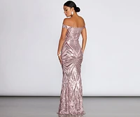 Lilith Off-Shoulder Sequin Evening Gown