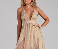 Mona Formal Plunging Glitter Dress