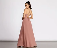 Kai Chiffon Lace Up Back A-Line Dress