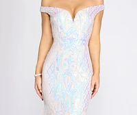 Andrina Iridescent Sequin & Tulle Off Shoulder Mermaid Dress