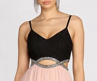Tabia Rhinestone Infinity Trim A-Line Dress