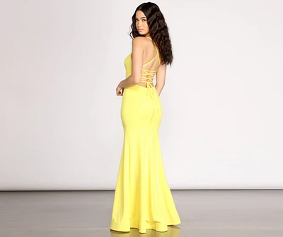 Iva Crepe Lace Up Back Mermaid Dress