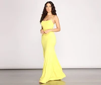 Iva Crepe Lace Up Back Mermaid Dress
