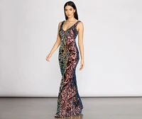Heloise Scroll Sequin Mermaid Dress