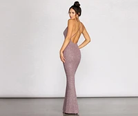 Nivea Mauve Glitter Cowl Neck Evening Gown