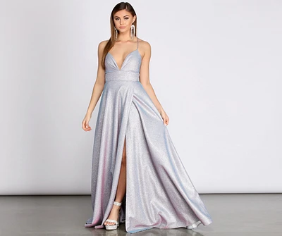 Stefanie Glitter Shine Cross Back A-Line Dress